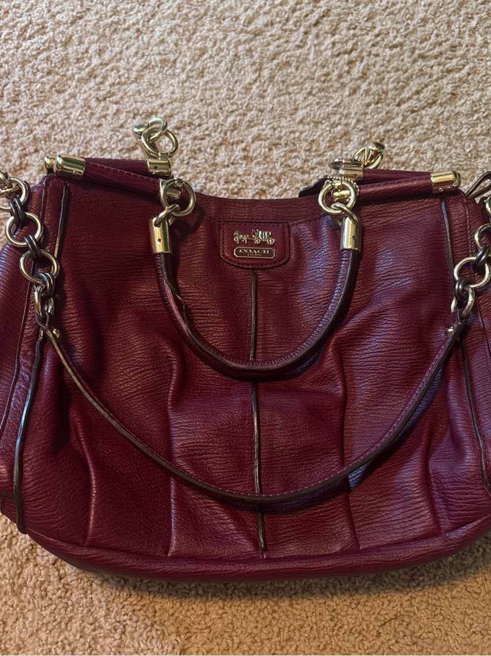Coach  Leather Satchel in Wine with Gold Hardware